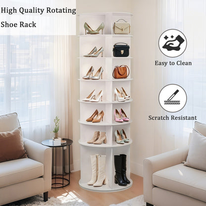 7-Tier Rotating Shoe Rack Tower with High Bottom Design