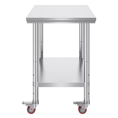 36x24 Inch Stainless Steel Work Table with 4 Wheels