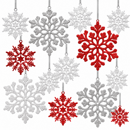 Home Collection Pack of 36 Christmas Snowflake Ornaments Plastic Hanging Winter Holiday Decorations