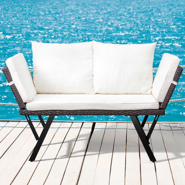 Woven Rattan Convertible Daybed Sofa Gray & Beige