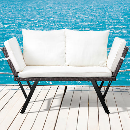 Woven Rattan Convertible Daybed Sofa Gray & Beige