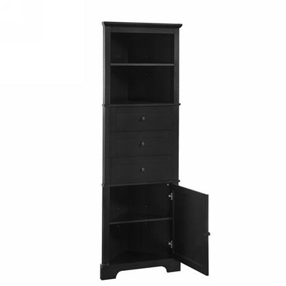 Black Triangle Tall Cabinet with 3 Drawers and Adjustable Shelves