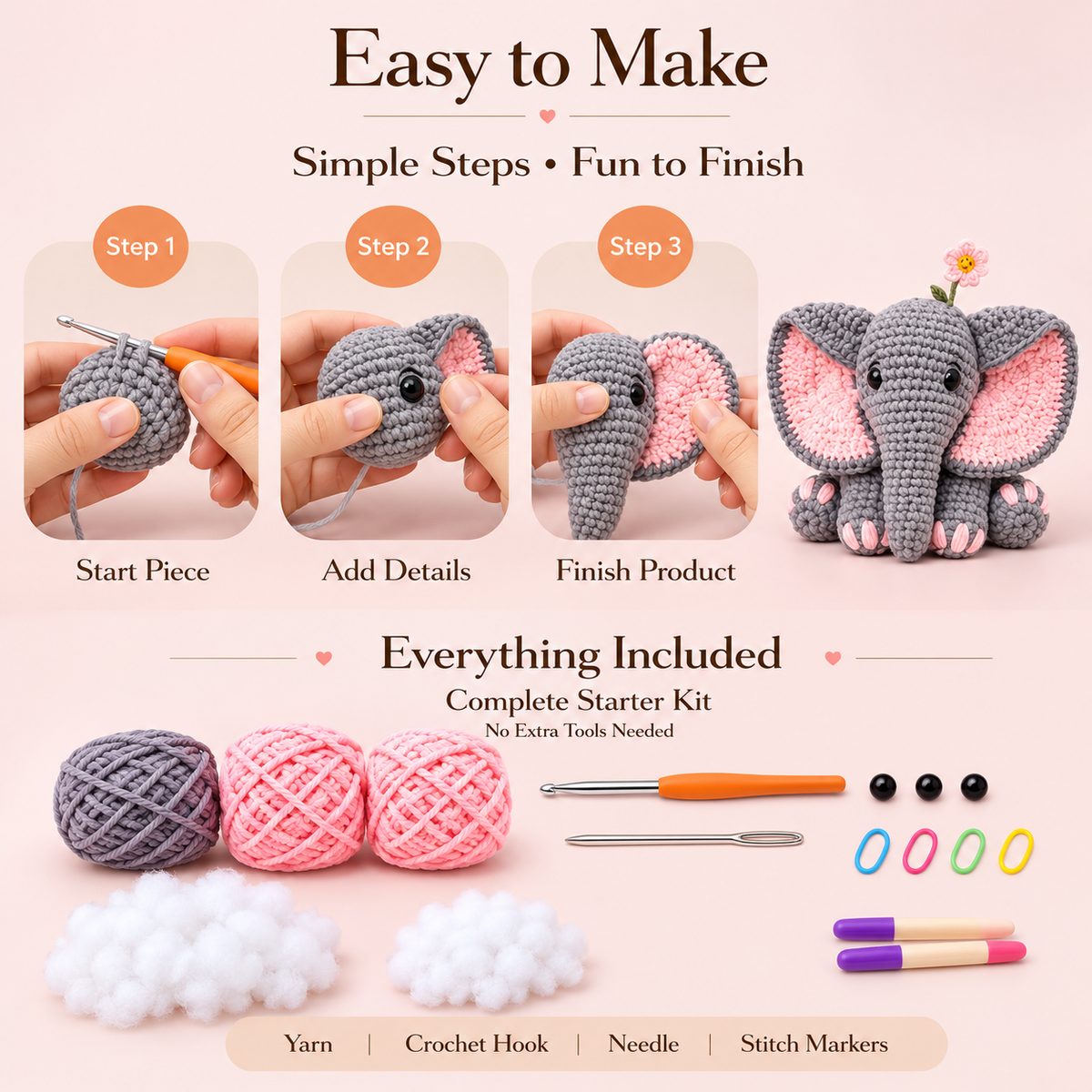 Home Collection Elephant Crochet Kit for Beginners
