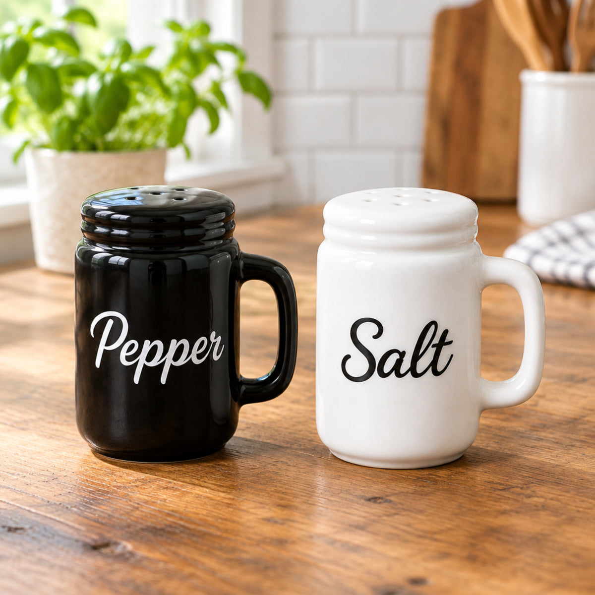 Home Collection Mason Jar Salt and Pepper Shaker Set Black White