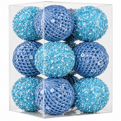 Home Collection Pack of 12 Sparkly Sequin Christmas Ball Ornaments 3.15 Inch Shatterproof Tree Decorations