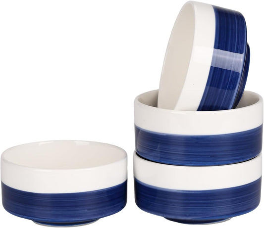 Home Collection Set of 4 10oz White & Blue Ceramic Bowls
