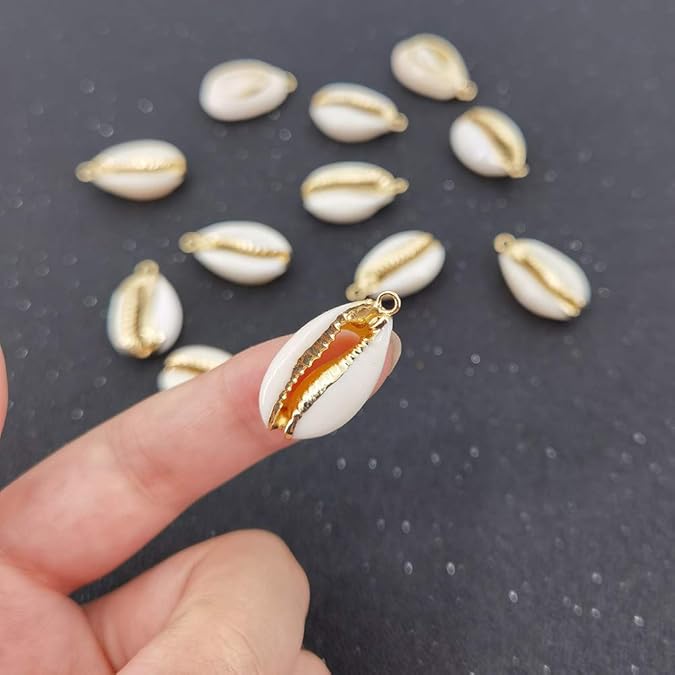 Home Collection 12PCS Golden Natural Cowrie Sea Shell Pendants