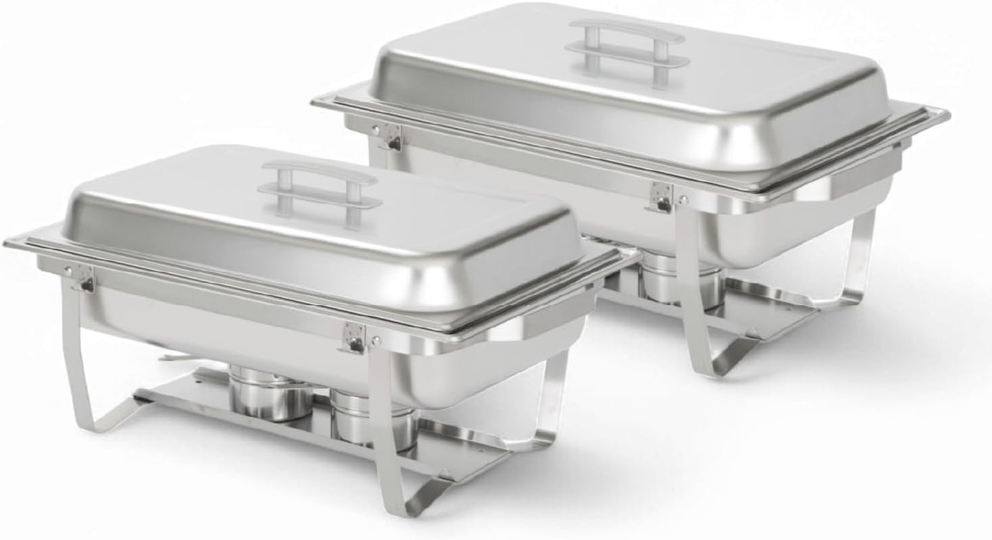 Home Collection 2‑Pack 8 Quarter Stainless Steel Chafing Dish with Gray Handles