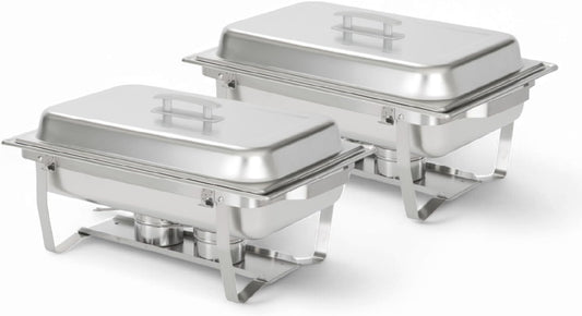 Home Collection 2‑Pack 8 Quarter Stainless Steel Chafing Dish with Gray Handles