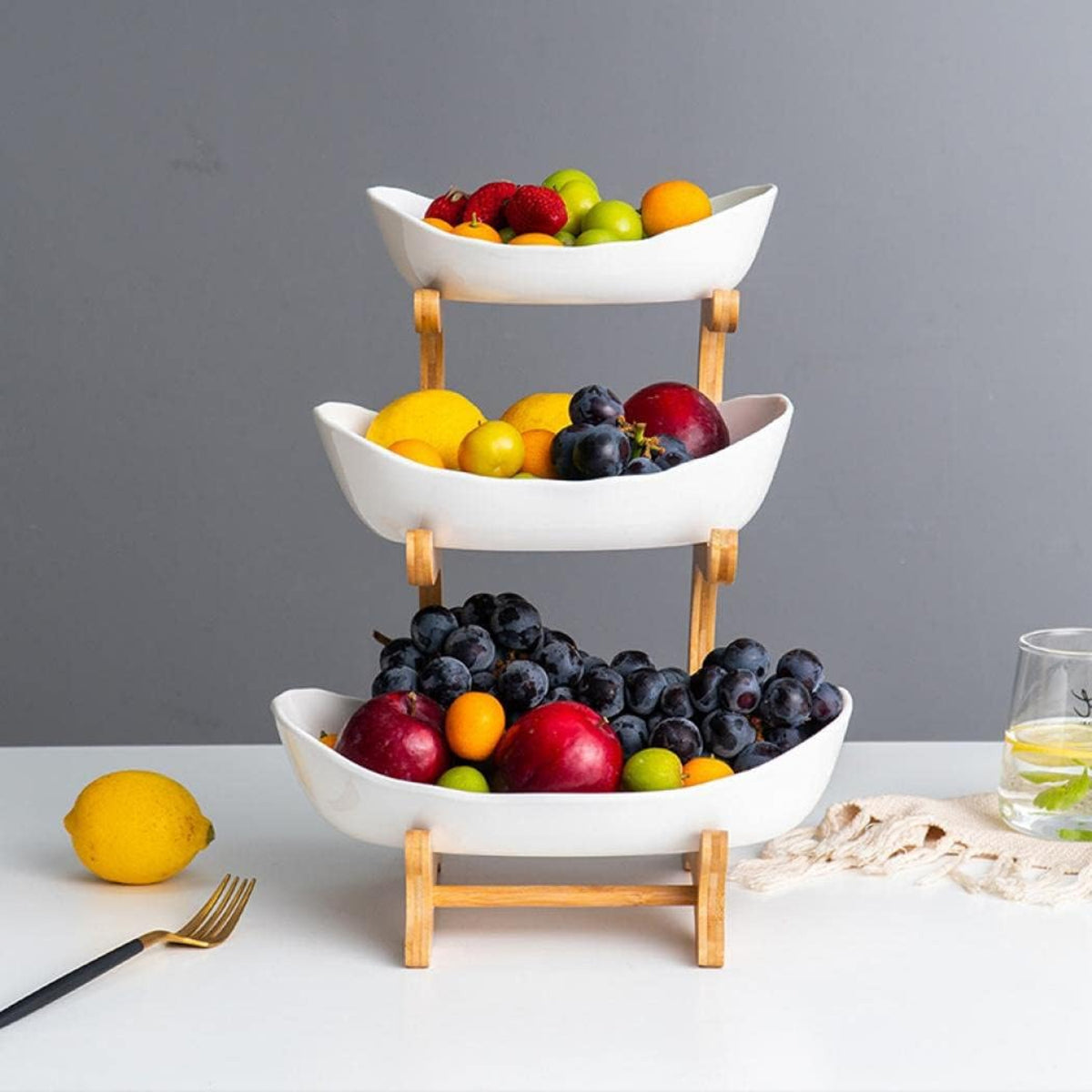 Home Collection 3-Tier Ceramic Fruit Bowl Stand
