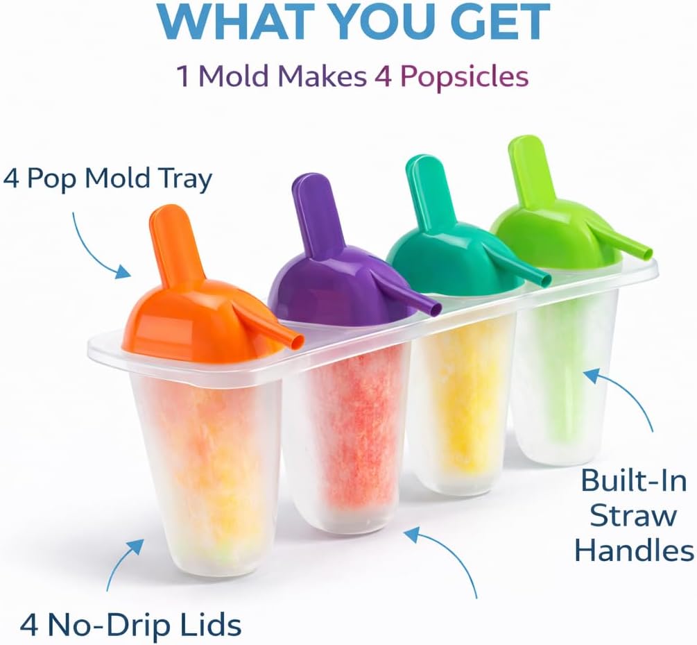 Home Collection Pack of 4 Ice Lolly Pop Mold with Straws