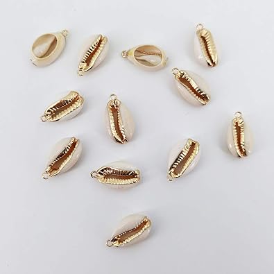 Home Collection 12PCS Golden Natural Cowrie Sea Shell Pendants