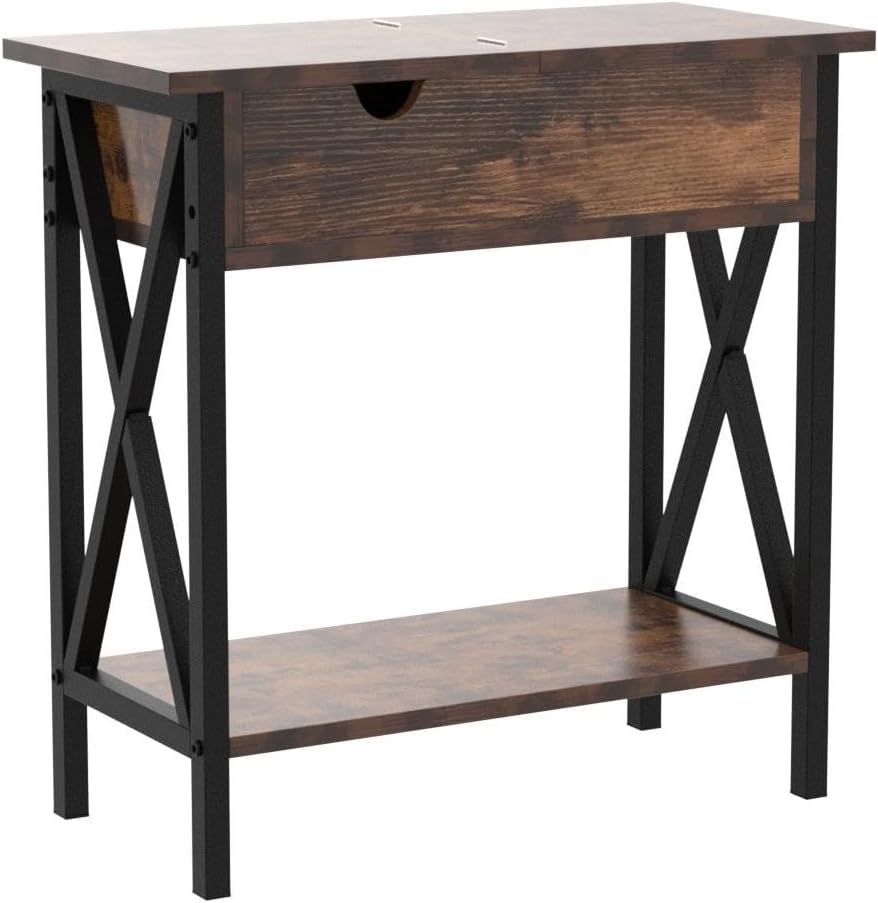 Home Collection Rustic Brown End Table with Charging Station