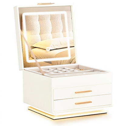 LED Jewelry Box with Mirror Light & Pink Velvet