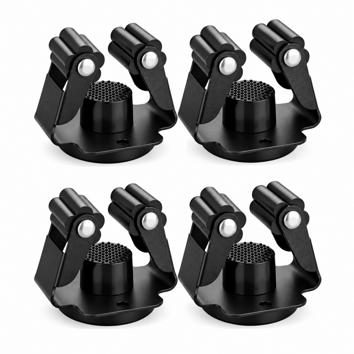 Home Collection Pack of 4 Black Magnetic Mop and Broom Holders with Anti-Slip Grips