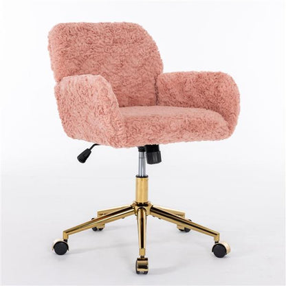 Pink Faux Rabbit Fur Office Chair with Gold Base