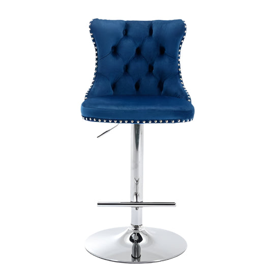 Velvet Swivel Barstools Adjustable Height Set of 2