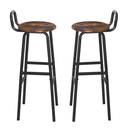 Set of 2 Bar Stools Industrial Bar Chairs with Backrest & Footrest