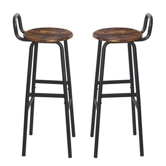Set of 2 Bar Stools Industrial Bar Chairs with Backrest & Footrest