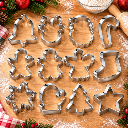 Home Collection Pack of 12 Christmas Cookie Cutter Set Stainless Steel Holiday Baking Shapes