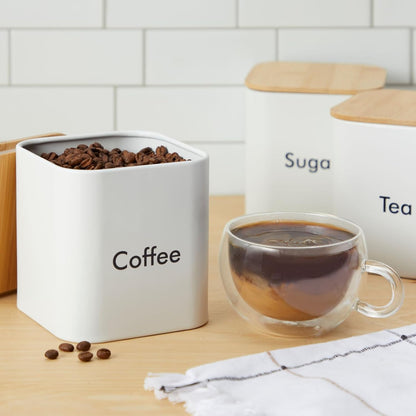 Home Collection 3Pcs White Iron Coffee Bean Storage Canister