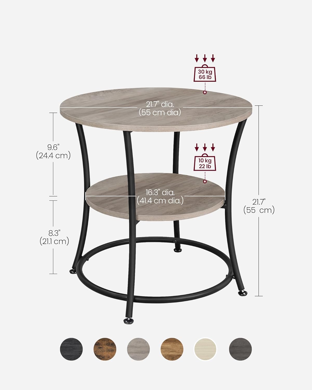 Home Collection 21.7" Round 2-Tier Side Table
