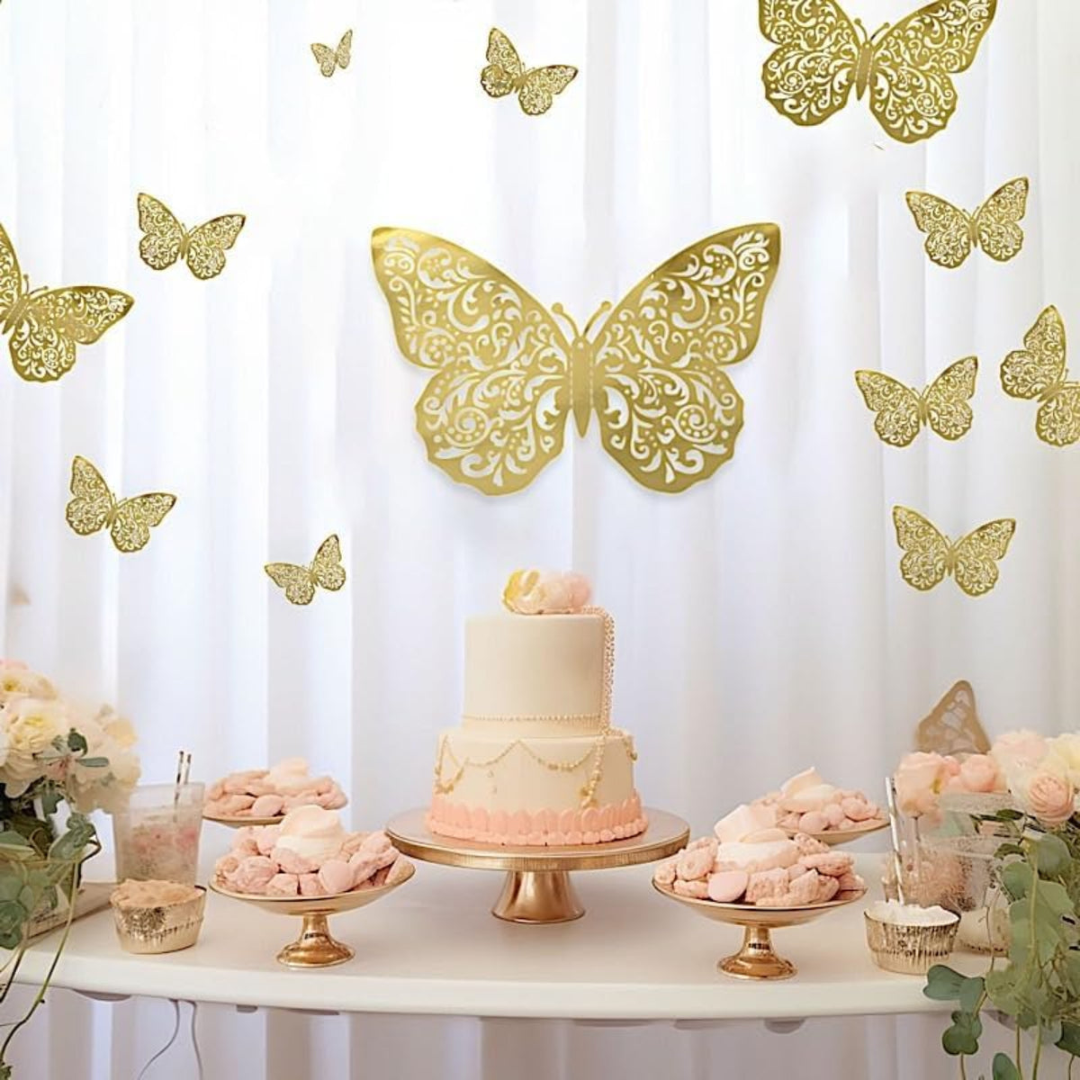 Home Collection 10Pcs Gold Metallic 3D Butterfly Wall Decals 12"