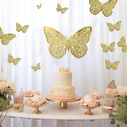 Home Collection 10Pcs Gold Metallic 3D Butterfly Wall Decals 12"