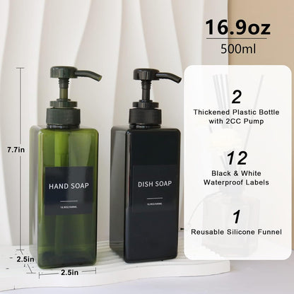 16oz Refillable Soap Dispenser Set with Waterproof Labels & Funnel