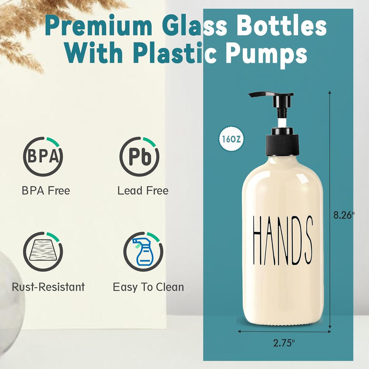 Home Collection Pack of 2 Glass Soap Dispenser Kitchen Sink Dish and Hand Soap Pump Bottles 16 oz
