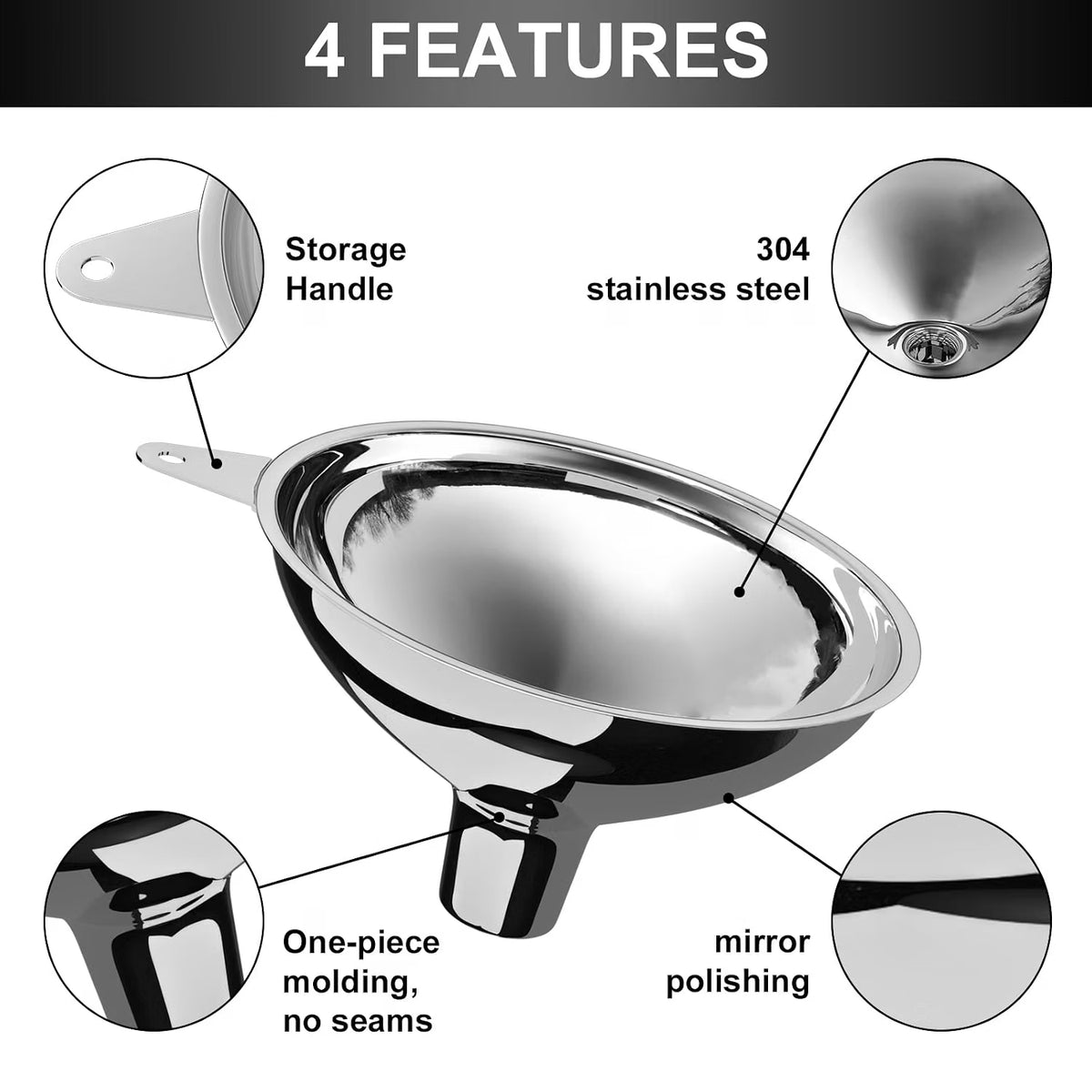 Home Collection Stainless Steel Bottle Filling Funnel for Oil Juice Coffee and Food