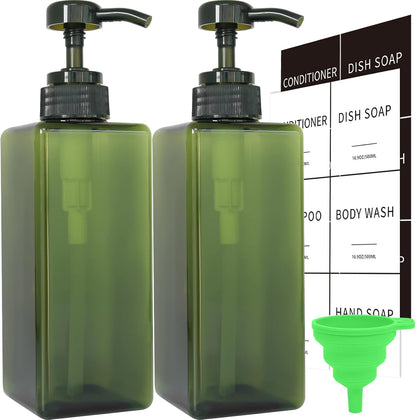 16oz Refillable Soap Dispenser Set with Waterproof Labels & Funnel