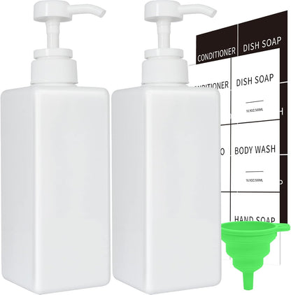 16oz Refillable Soap Dispenser Set with Waterproof Labels & Funnel