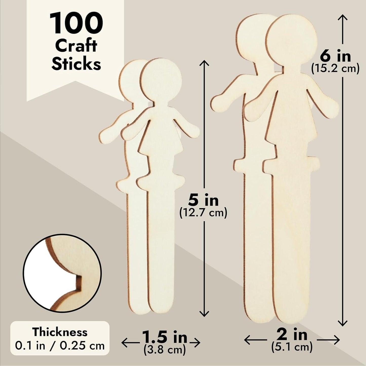 Home Collection 100 Pack Unfinished People-Shaped Popsicle Sticks