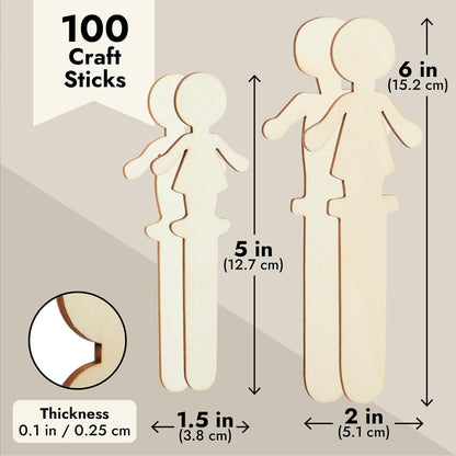 Home Collection 100 Pack Unfinished People-Shaped Popsicle Sticks