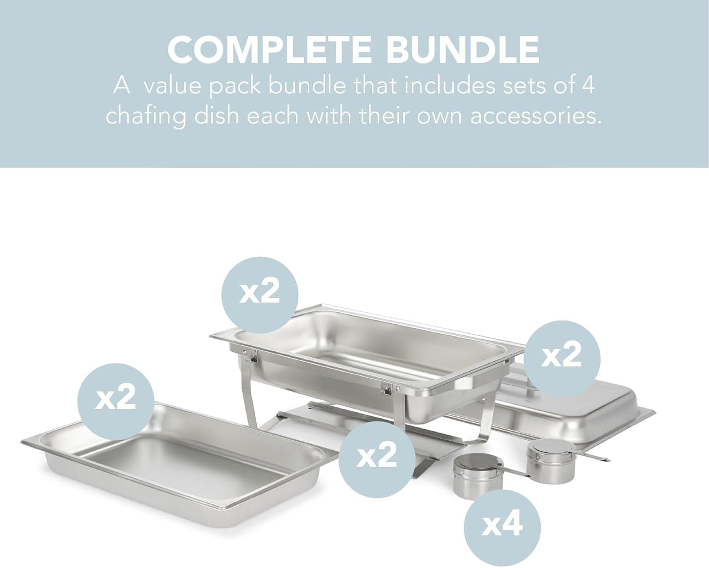 Home Collection 2‑Pack 8 Quarter Stainless Steel Chafing Dish with Gray Handles
