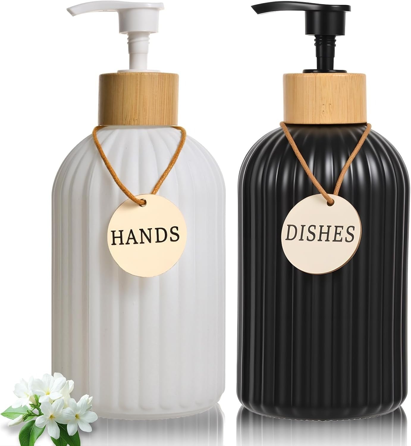 Home Collection 2-Pack 14.5 oz Glass Soap Dispenser with Bamboo Pump