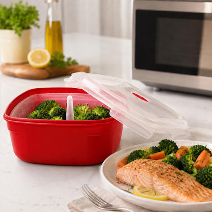 Home Collection Microwave Vegetable Steamer Cooker Red