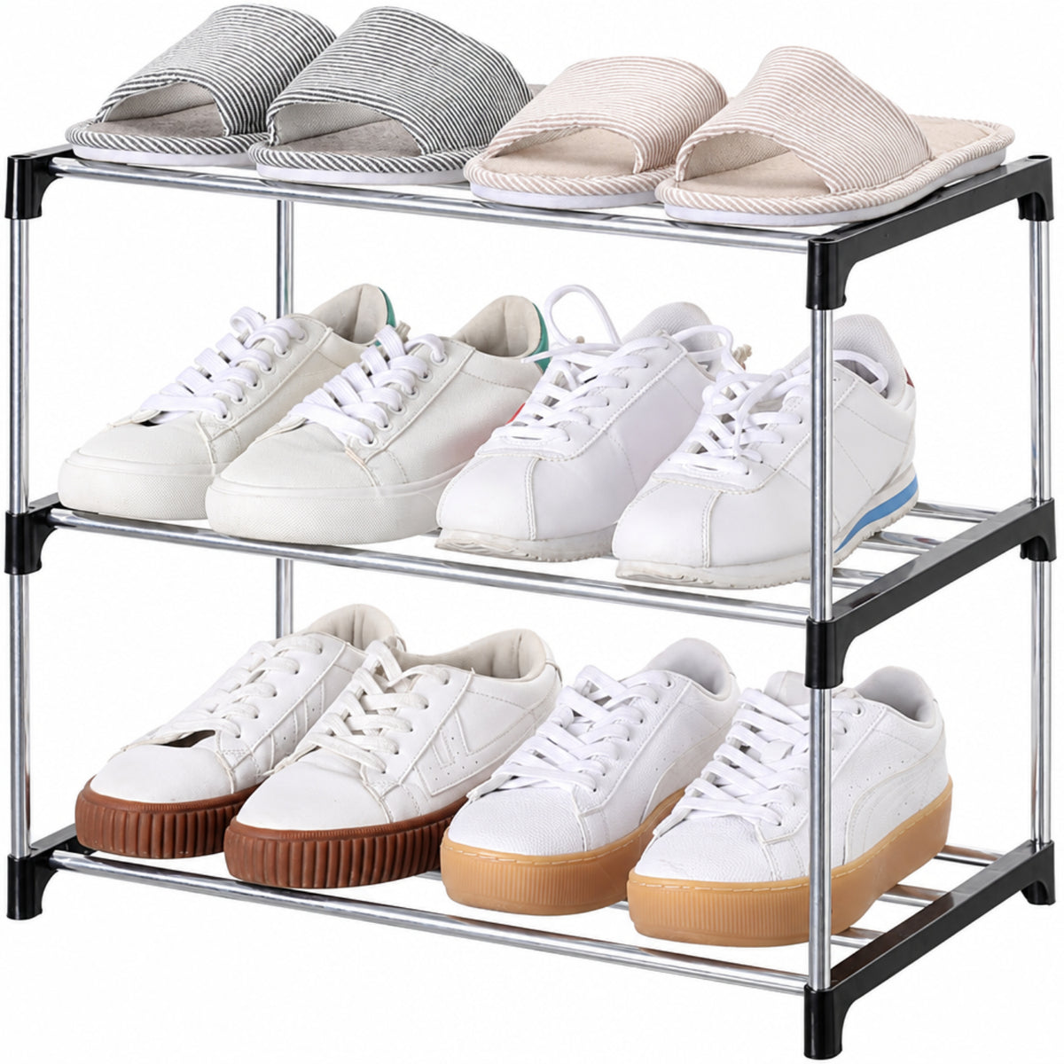 Home Collection 3-Tier Stackable Small Shoe Rack Black