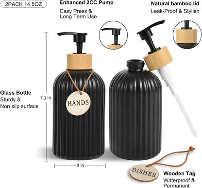 Home Collection 2-Pack 14.5 oz Glass Soap Dispenser with Bamboo Pump
