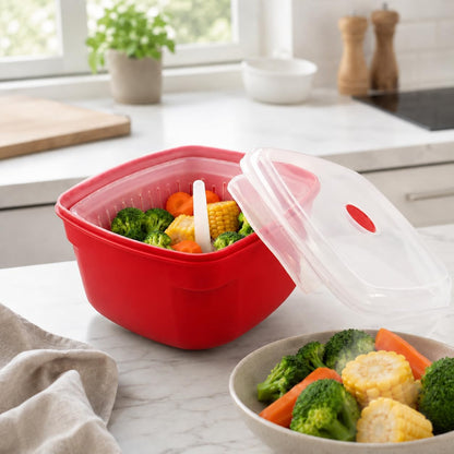 Home Collection Microwave Vegetable Steamer Cooker Red