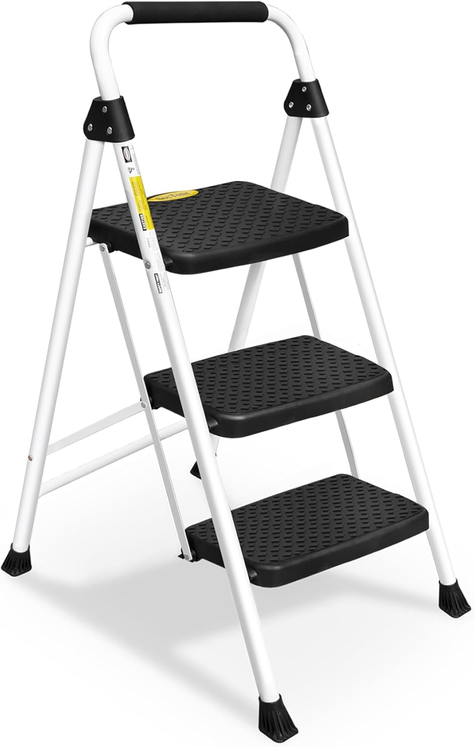 Home Collection 3-Step Folding Iron Ladder with Short Handrail Black & White