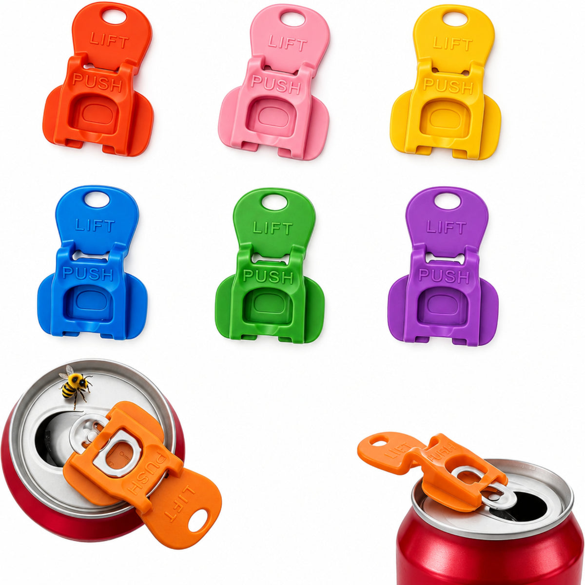 Home Collection Pack of 6 Colorful Can Lids and Tab Openers Drink Covers