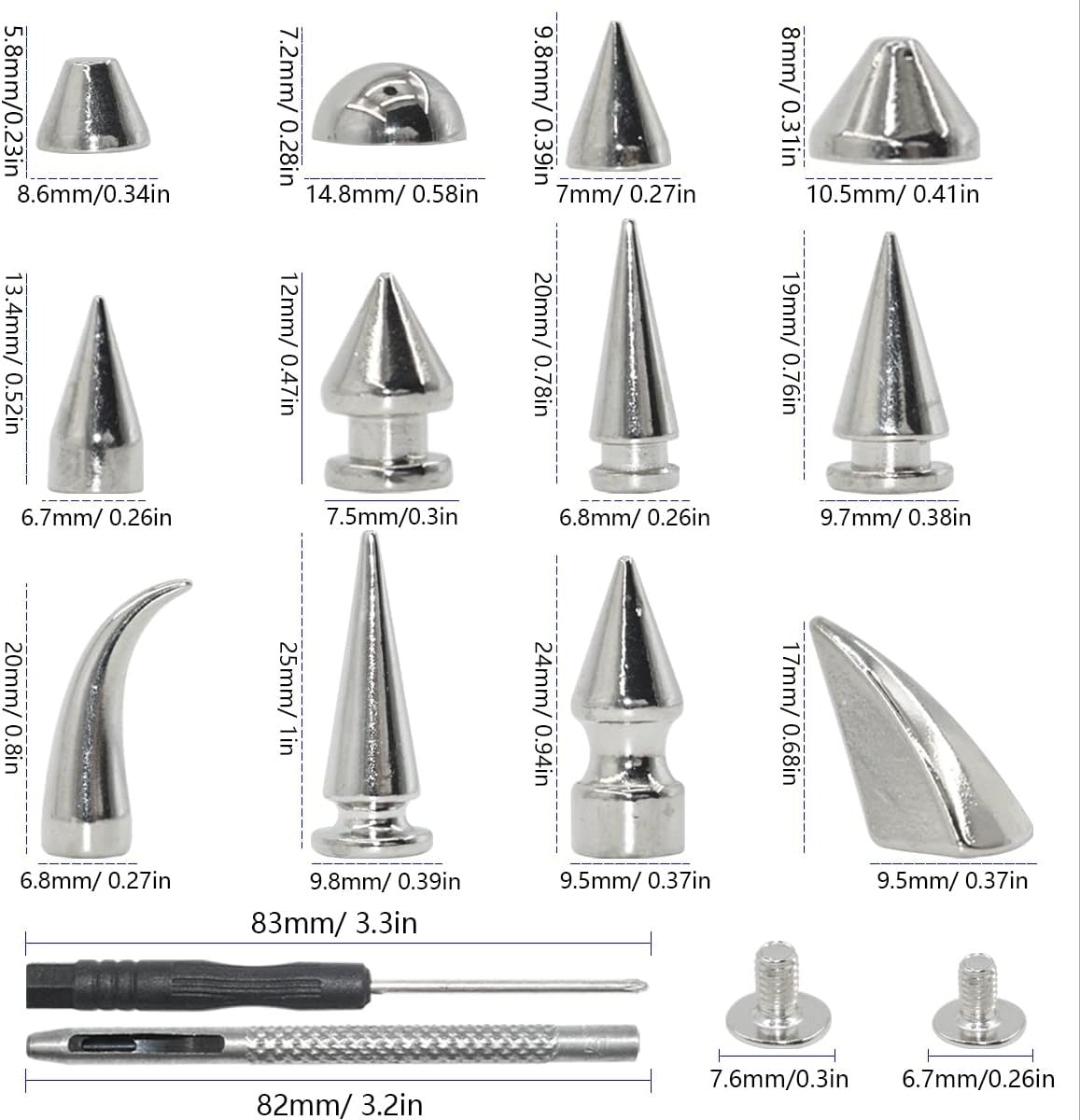 Home Collection 150 Set Silver Punk Spike Rivets Kit