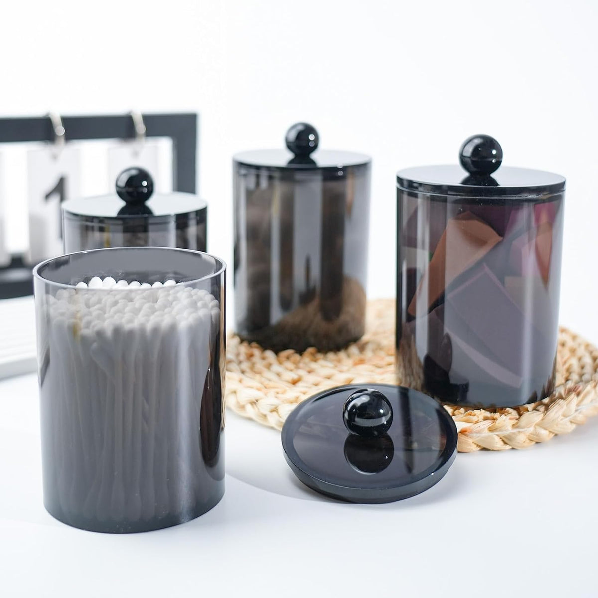 Home Collection Acrylic Cotton Ball Holder Jar with Lid Bathroom Vanity Organizer