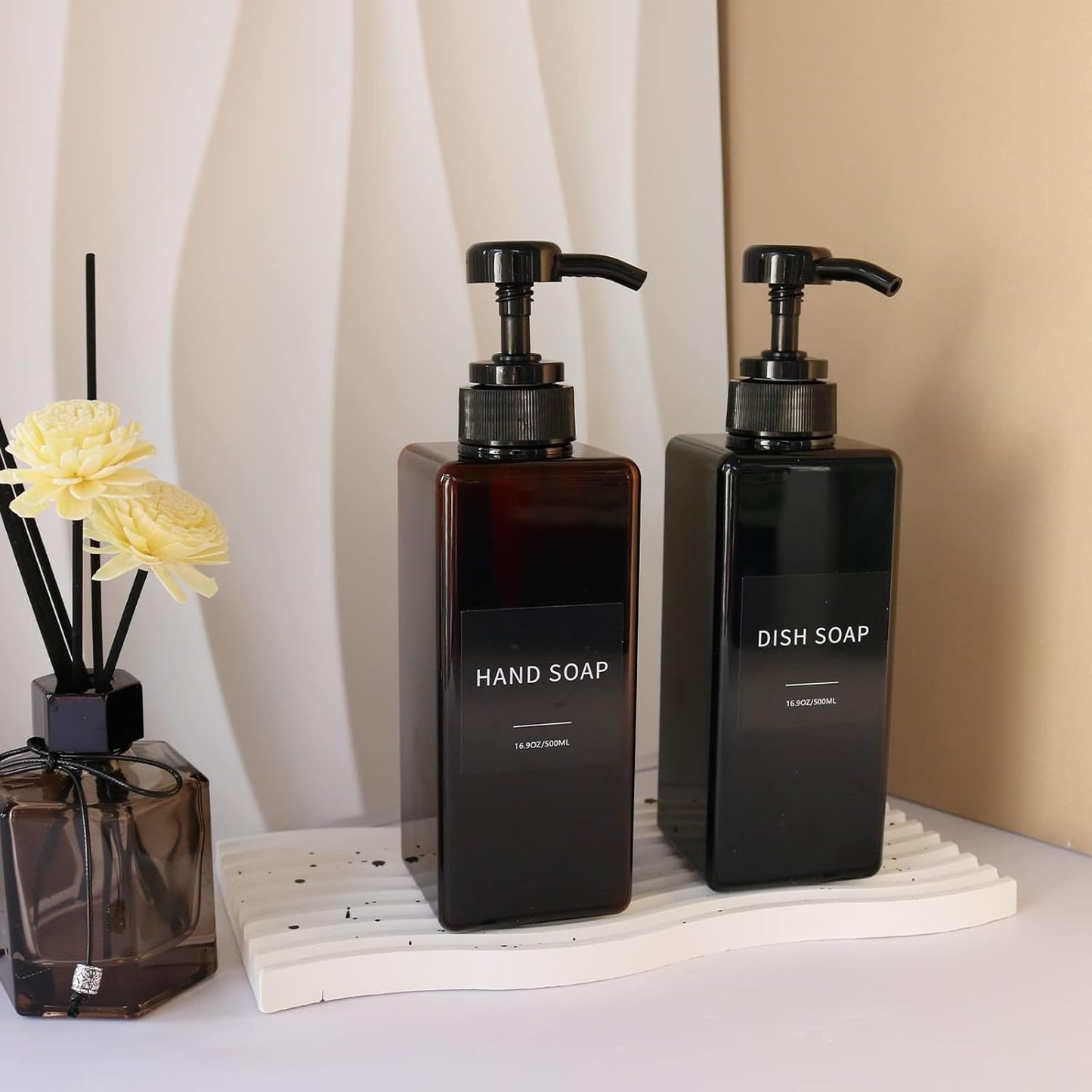 16oz Refillable Soap Dispenser Set with Waterproof Labels & Funnel