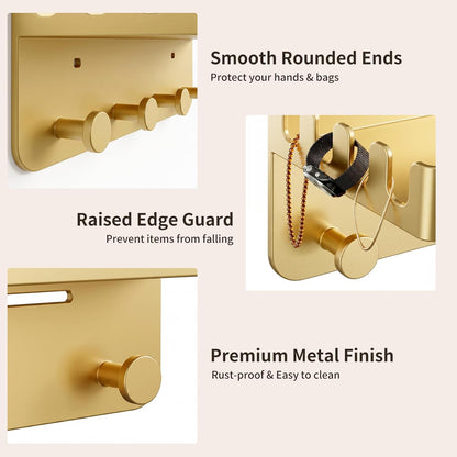 Home Collection Wall-Mounted Floating Bedside Shelf with Hooks for Bedroom Storage