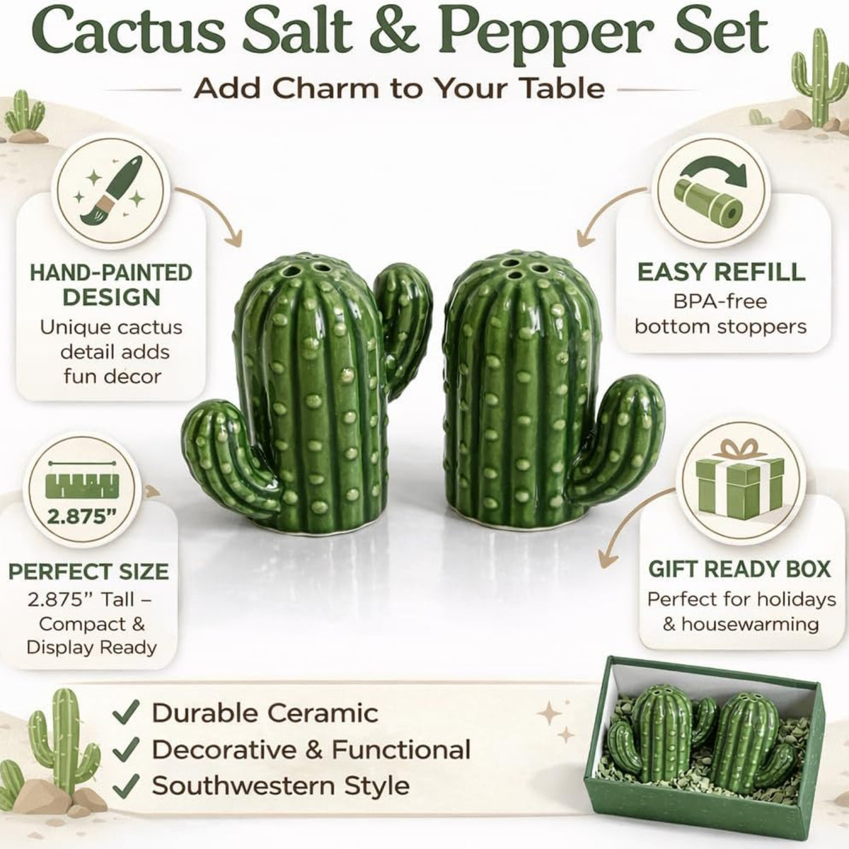 Home Collection Cactus Salt and Pepper Shaker Set