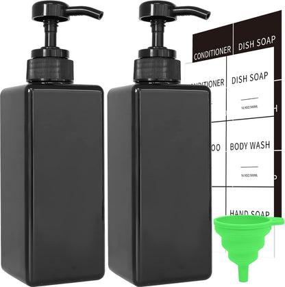 16oz Refillable Soap Dispenser Set with Waterproof Labels & Funnel