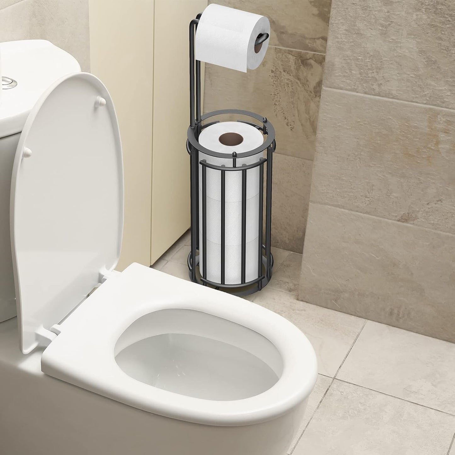 Home Collection Freestanding Toilet Paper Holder Stand for 4 Mega Rolls